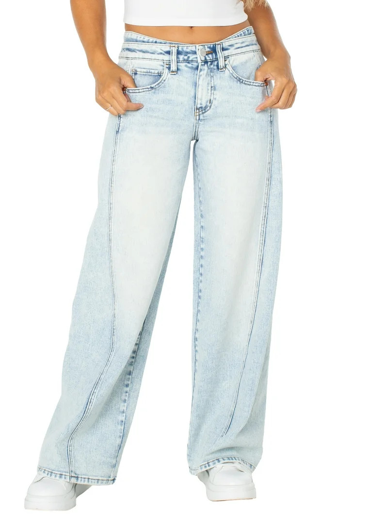 Celebrity Pink Women's Low Rise Double Waistband Wide Leg Jeans, Sizes 1-21 | Walmart (US)