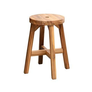 17.7 in. Brown Acacia Wood Stool with Footrest Round Accent Chair Bar Stool For Dining, Indoor an... | The Home Depot