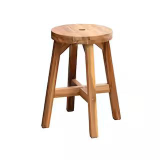 17.7 in. Brown Acacia Wood Stool with Footrest Round Accent Chair Bar Stool For Dining, Indoor an... | The Home Depot
