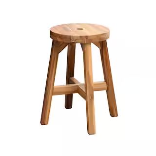17.7 in. Brown Acacia Wood Stool with Footrest Round Accent Chair Bar Stool For Dining, Indoor an... | The Home Depot