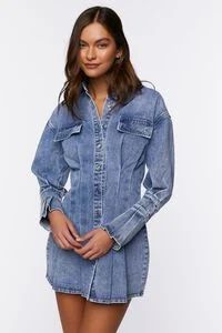 Pintucked Denim Mini Shirt Dress | Forever 21 | Forever 21 (US)