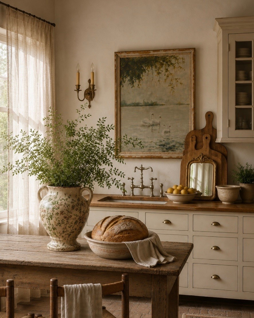 I’ll never get tired of a kitchen that feels collected, cozy, and lived in. 

I found this beautiful floral vase, wispy greenery, vintage-inspired artwork, and a few other pieces that create that timeless English cottage feel without spending a fortune. They’re all linked in my LTK if you’re creating a space that feels warm, welcoming, and full of character.

Which piece would you bring home first?