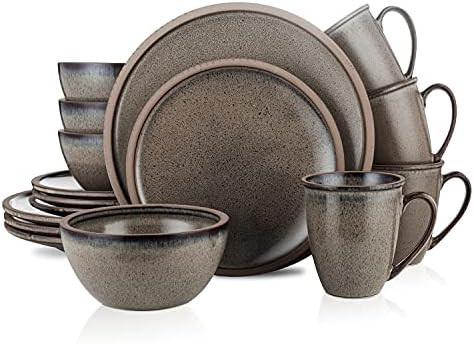 Stone Lain Tina Stoneware Reactive Glaze Dinnerware Set, 16 Piece Service for 4, Green and Beige | Amazon (US)