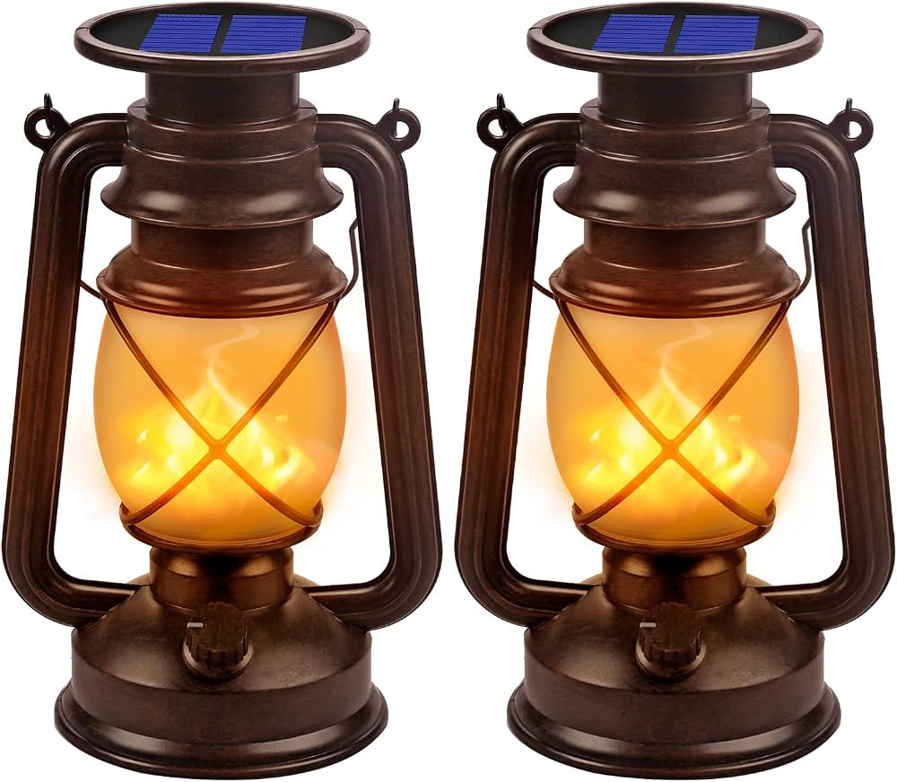 Solar Lantern Outdoor Hanging Solar Lights Dancing Flame Vintage Led Waterproof Camping Lamps, La... | Amazon (US)