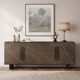 Frederick 79 in. Brown Wood Metal-Frame Buffet Sideboard with Ceramic Doors and Soft-Close Hinges | The Home Depot