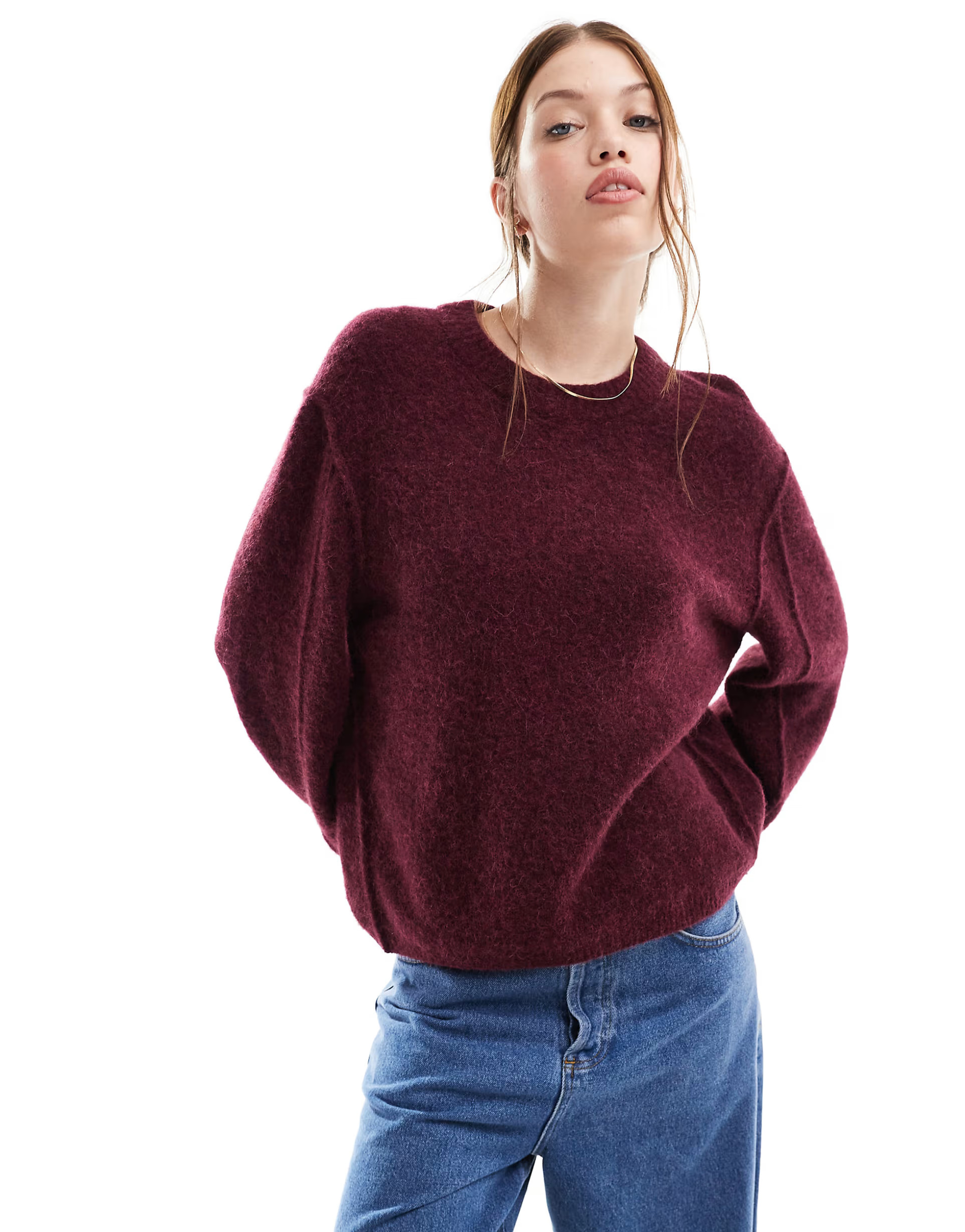 & Other Stories alpaca and wool blend fluffy knit sweater in dark wine | ASOS (Global)