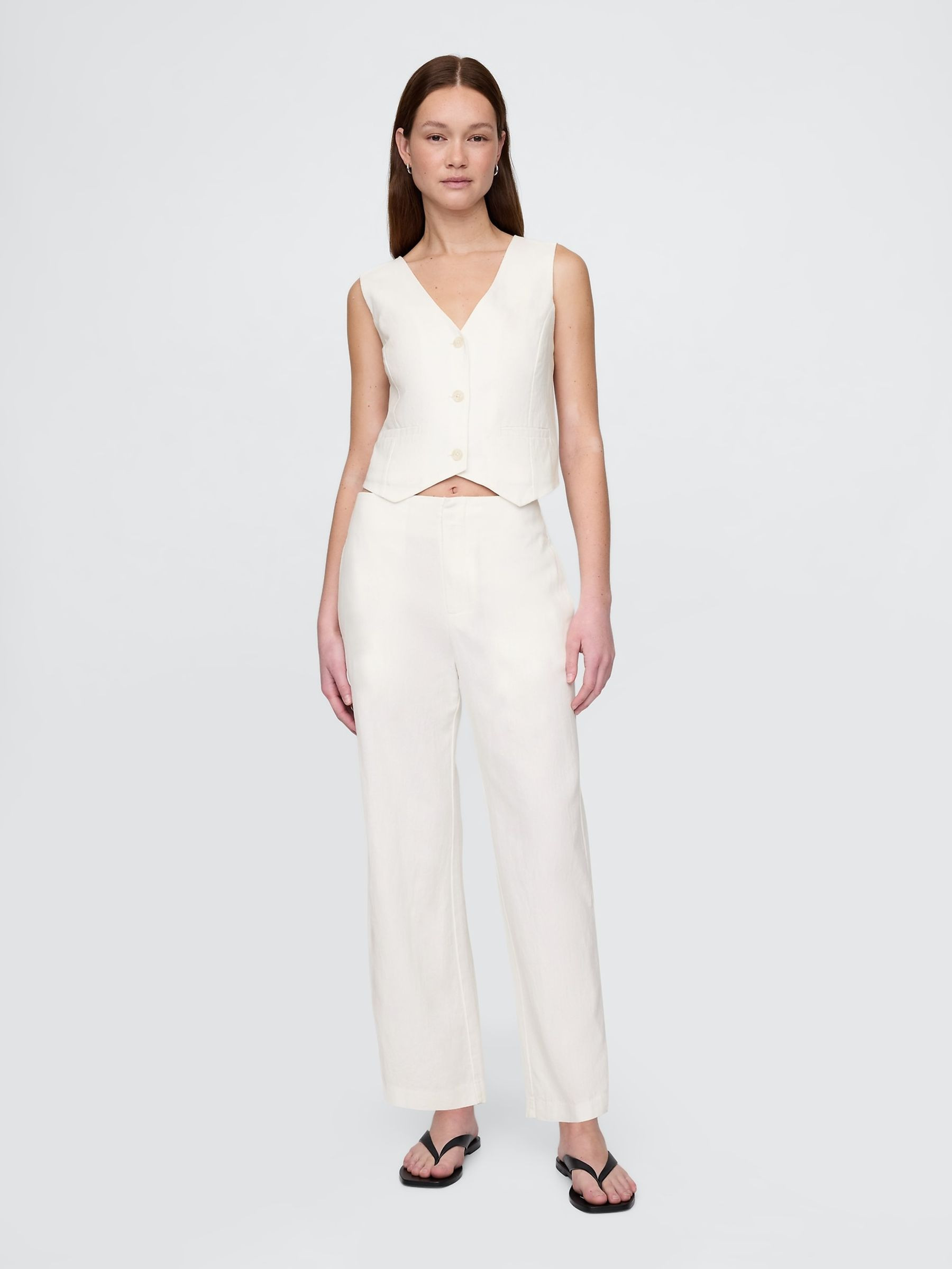 White Linen Blend Relaxed Straight Trousers | Gap | GAP UK