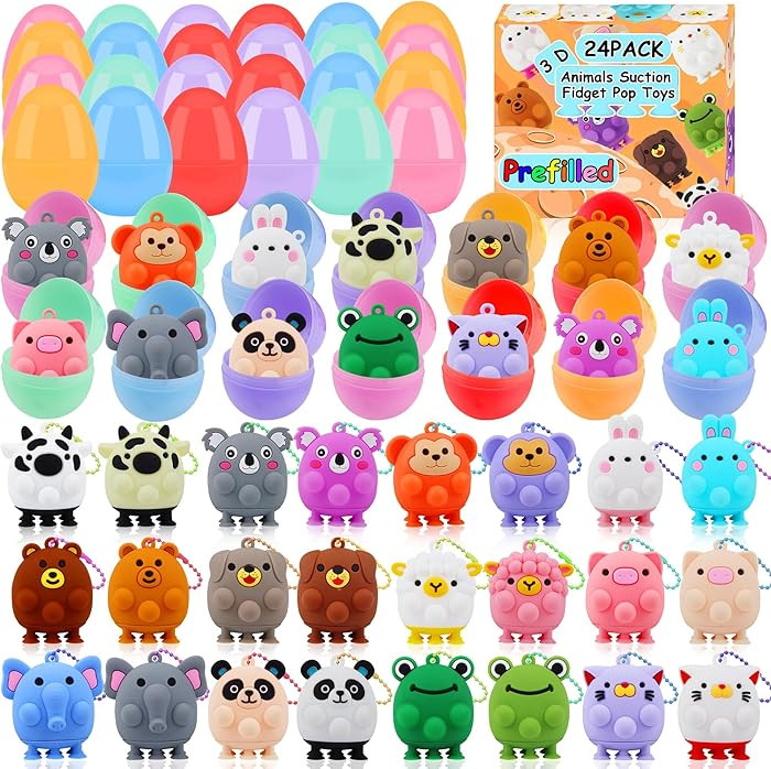 24 Pack Prefilled Easter Eggs with Animal Pop Toys, Filled Easter Eggs for Egg Hunt, Easter Baske... | Amazon (US)