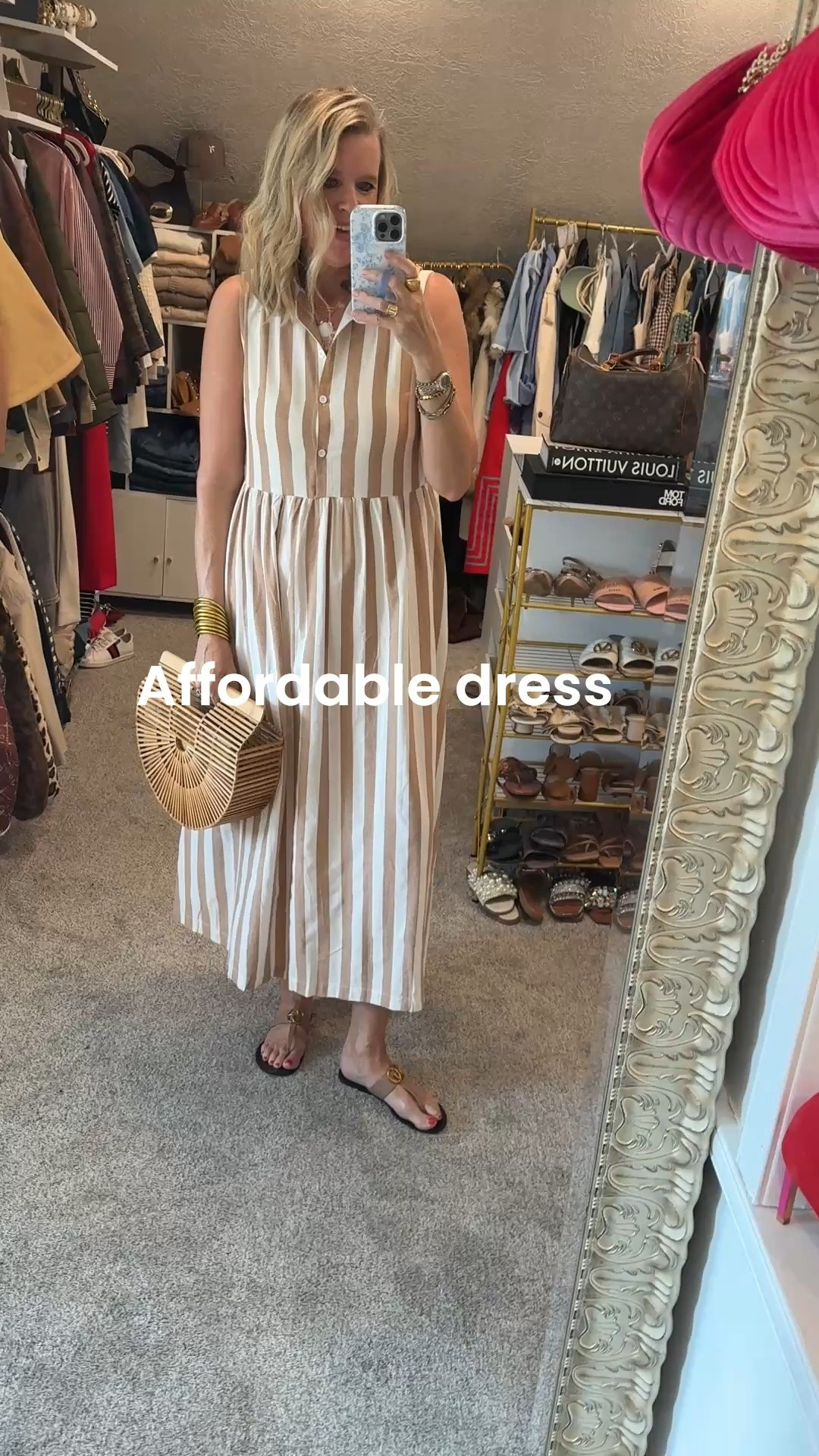 Affordable and easy to style dress.. comes in several colors
Button front and has pockets.

Great for now and layer for fall with a blazer or cardigan 
And add boots

I am wearing a med and styled with a shell necklace (mine is from a boutique) linked similar 

Cult Gia bamboo bag the large
And Gucci sandals

#LTKdayinmylife #LTKootd #LTKOver40