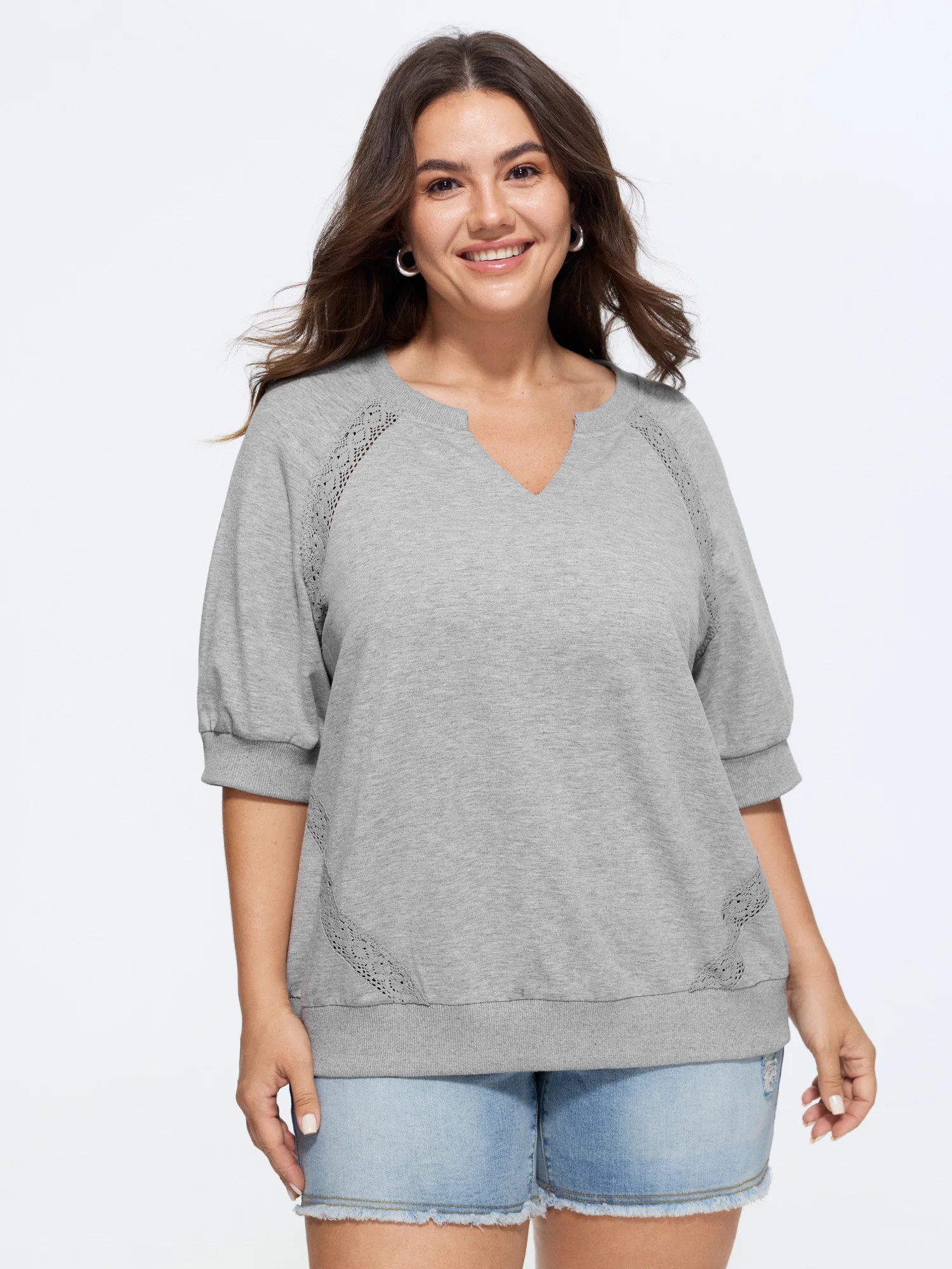 Supersoft Lace Trim Drop Shoulder Sweatshirt | Bloomchic