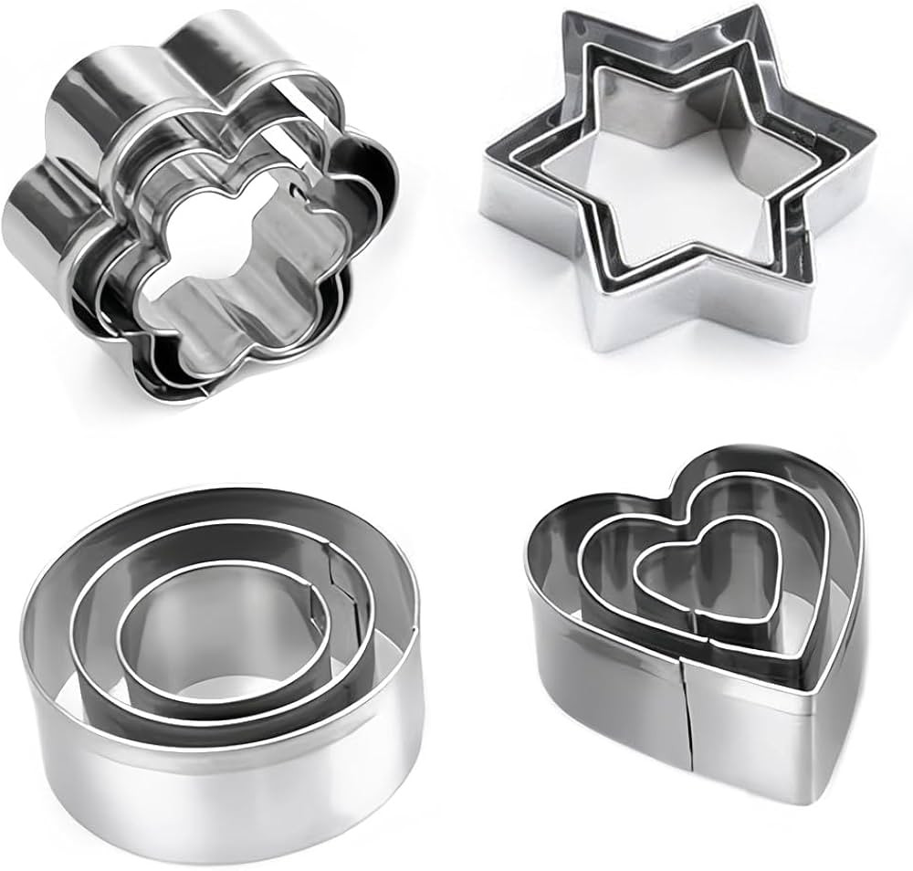 12Pcs Mini Cookie Cutters Shapes Set, Heart Flower Star Round Metal Cookie Cutters Molds for Baki... | Amazon (US)