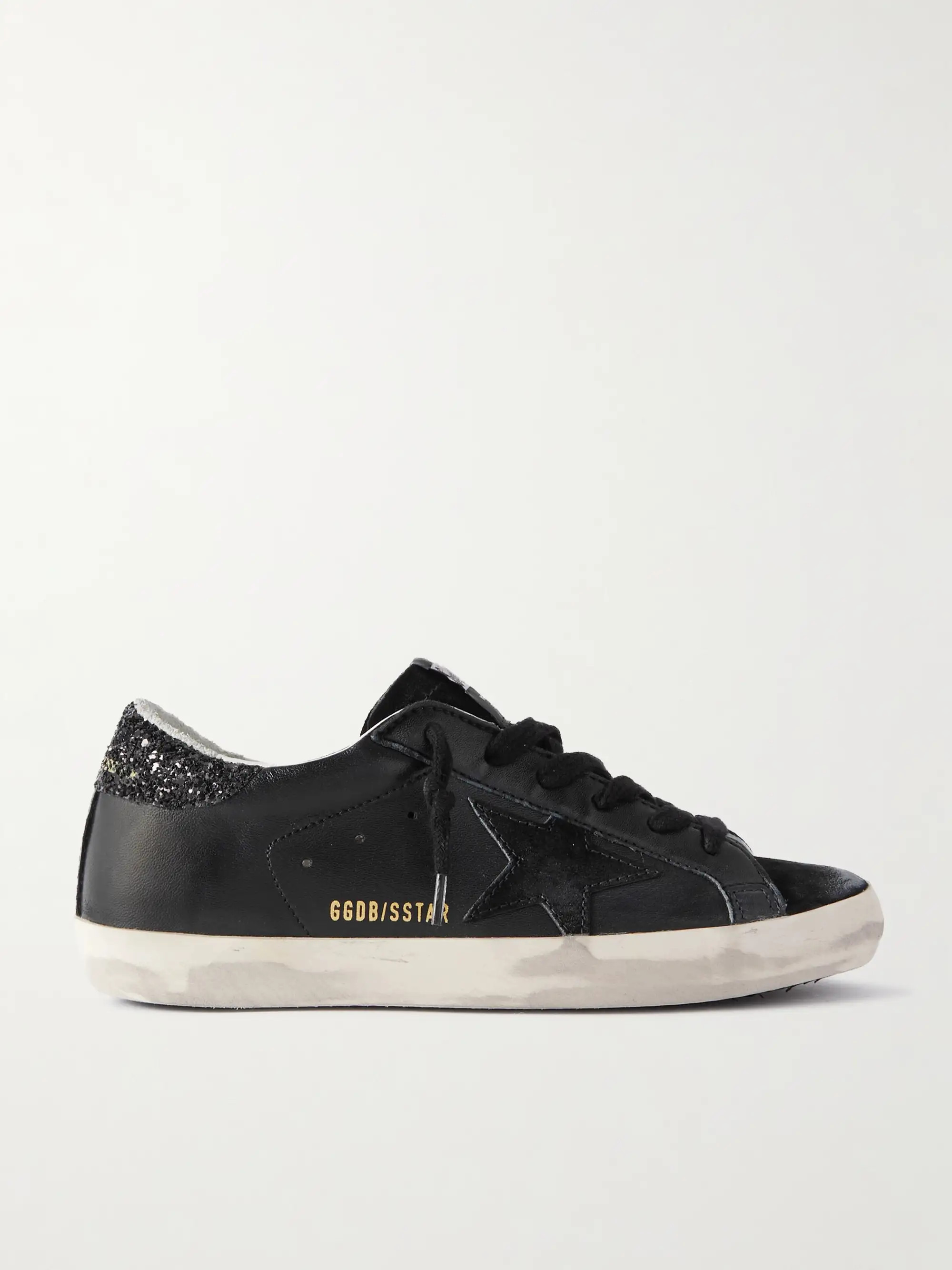 Super-Star distressed glittered leather and suede sneakers | NET-A-PORTER (US)