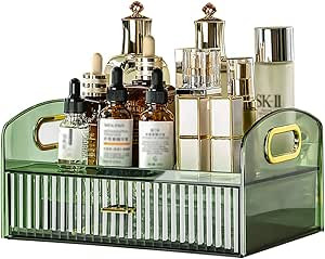 DASITON Vintage striped Makeup Brush holder Organizer,Acrylic Drawers Makeup Organizers,Spacious ... | Amazon (US)