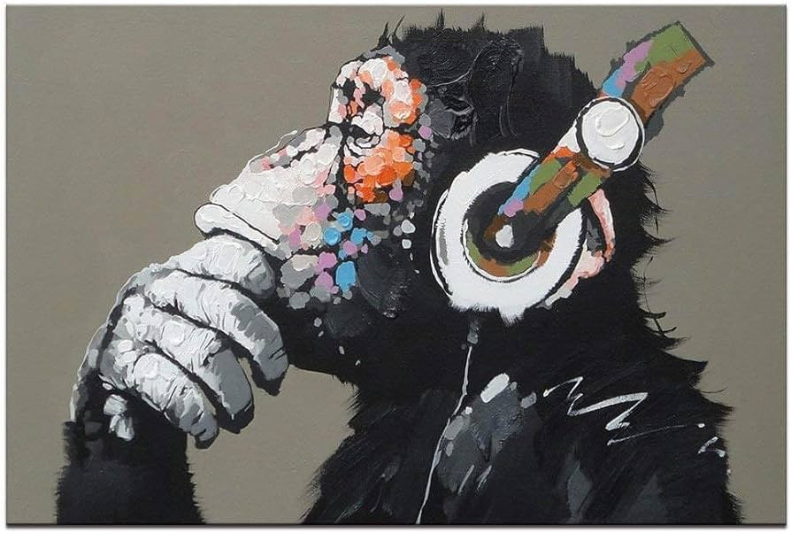 Canvas Wall Art Animals Animal Music Gorilla Canvas Printed Painting Modern Funny Thinking Monkey... | Amazon (US)