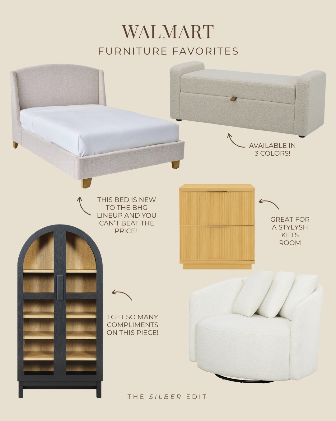 Walmart's most popular furniture on sale!

bed, arched cabinet, swivel chair, nightstand, boule bench, Stefana Silber 

 

#LTKHome #LTKSaleAlert #LTKStyleTip