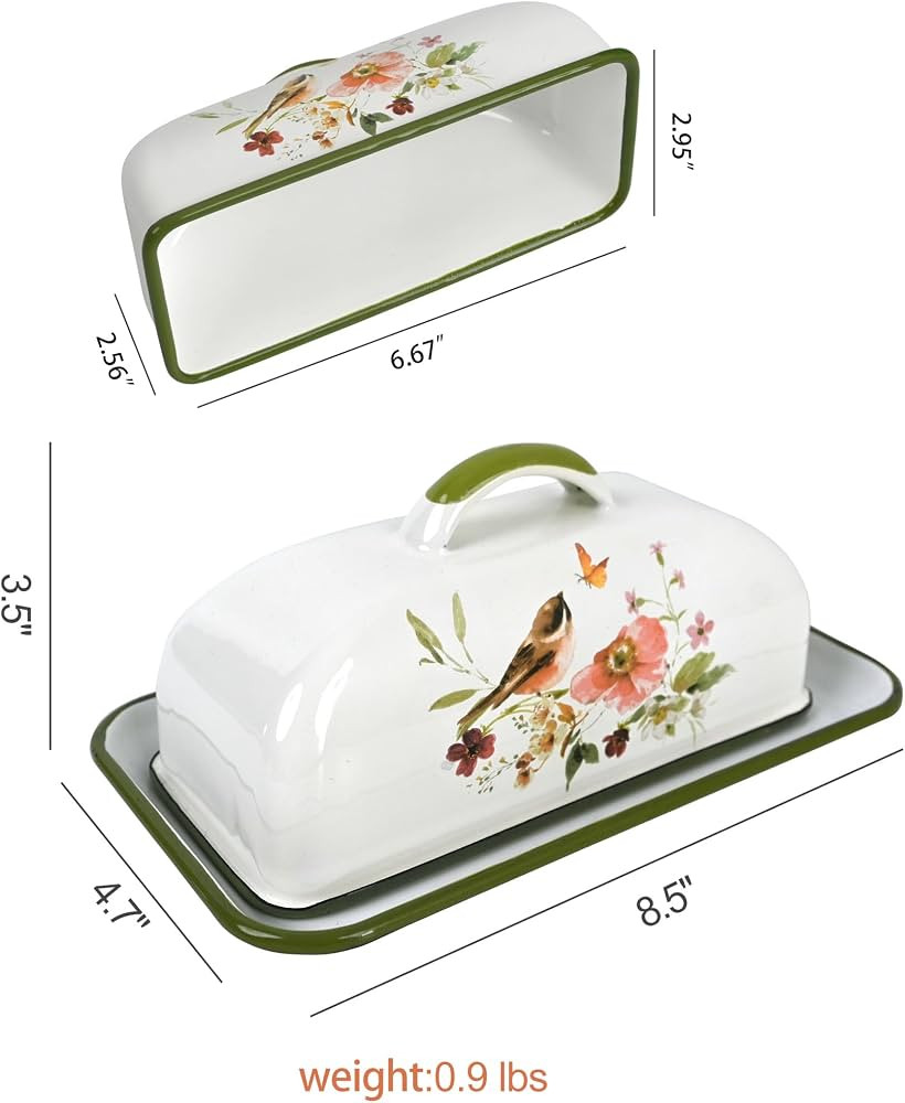 Enamel Butter Dish with Lid Vintage Enamelware Butter Keeper with Flower and Bird Patterns Farmho... | Amazon (US)