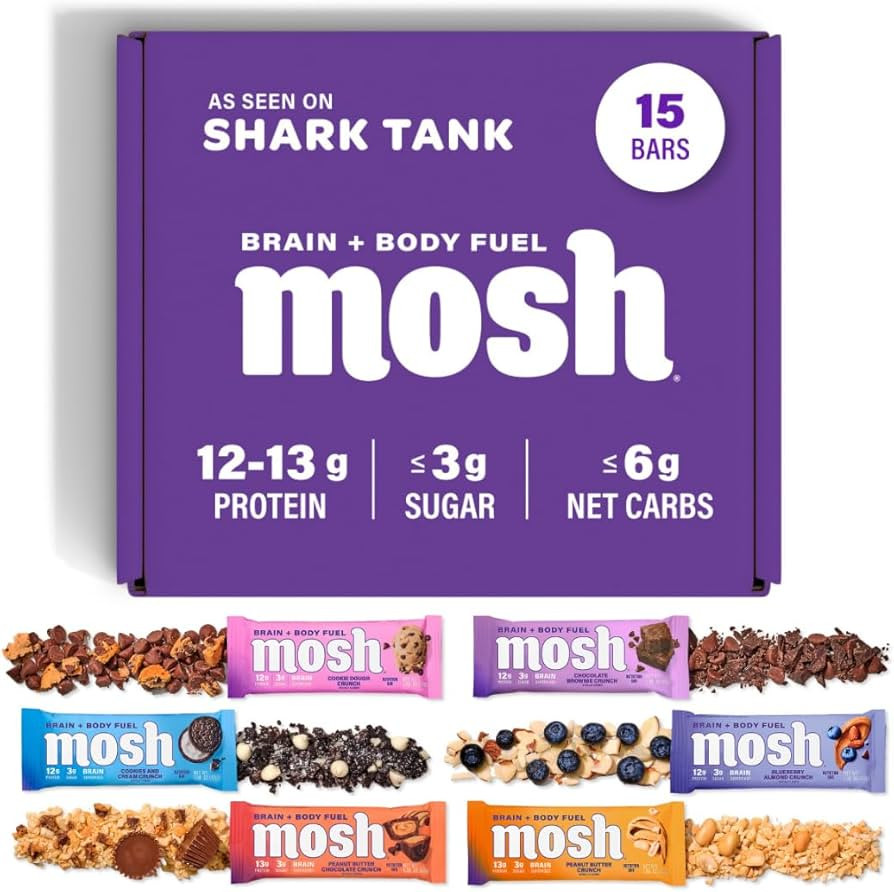 MOSH Variety Pack Keto Protein Bars, High Fiber, Low Carb, Gluten Free, High Protein, Brain Healt... | Amazon (US)