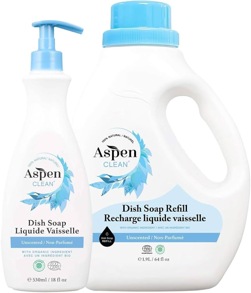 AspenClean Natural Dish Soap and Refill Unscented - 100% Natural, Organic, Baby-Safe, Pet-Friendl... | Amazon (US)