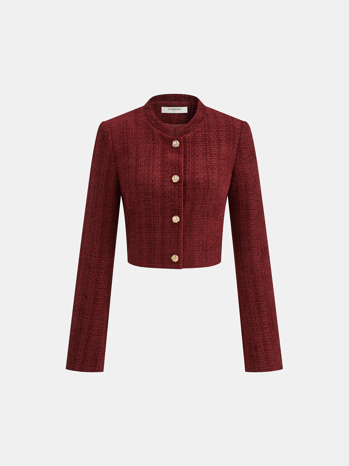 Metal Button Tweed Cropped Blazer | Commense