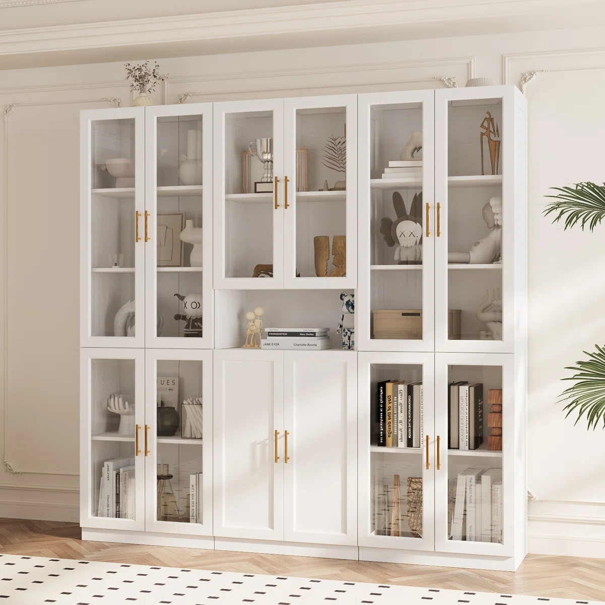 70.9" Display Cabinet With Glass Door and Adjustable Shelves, White | Wayfair North America