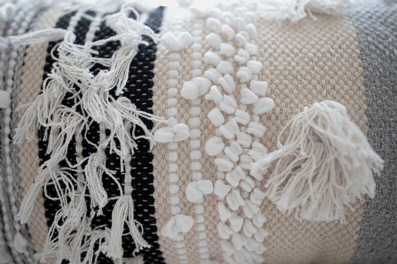 Black and Gray Textured Woven Lumbar Throw Pillow Cover 14x 30 , Long Lumbar Pillow Cover, Boho L... | Etsy (US)