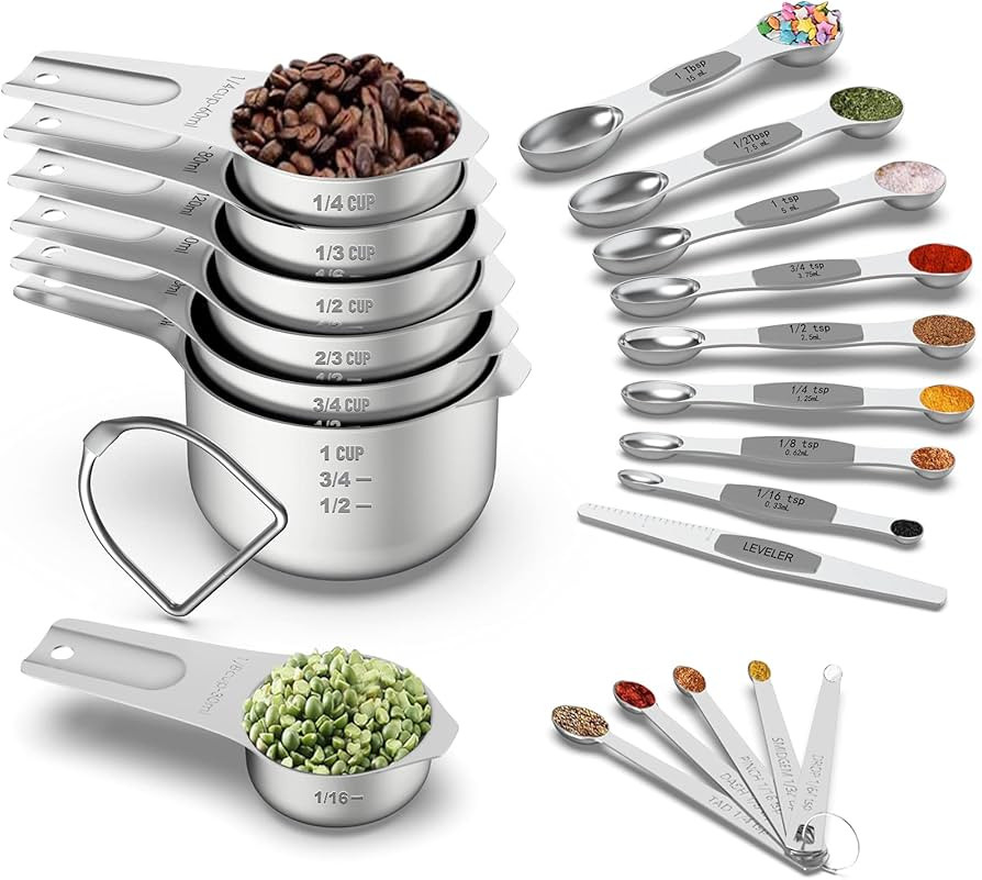 Measuring Cups and Magnetic Measuring Spoons Set, Wildone Stainless Steel 7 Measuring Cups, 8 Dou... | Amazon (US)