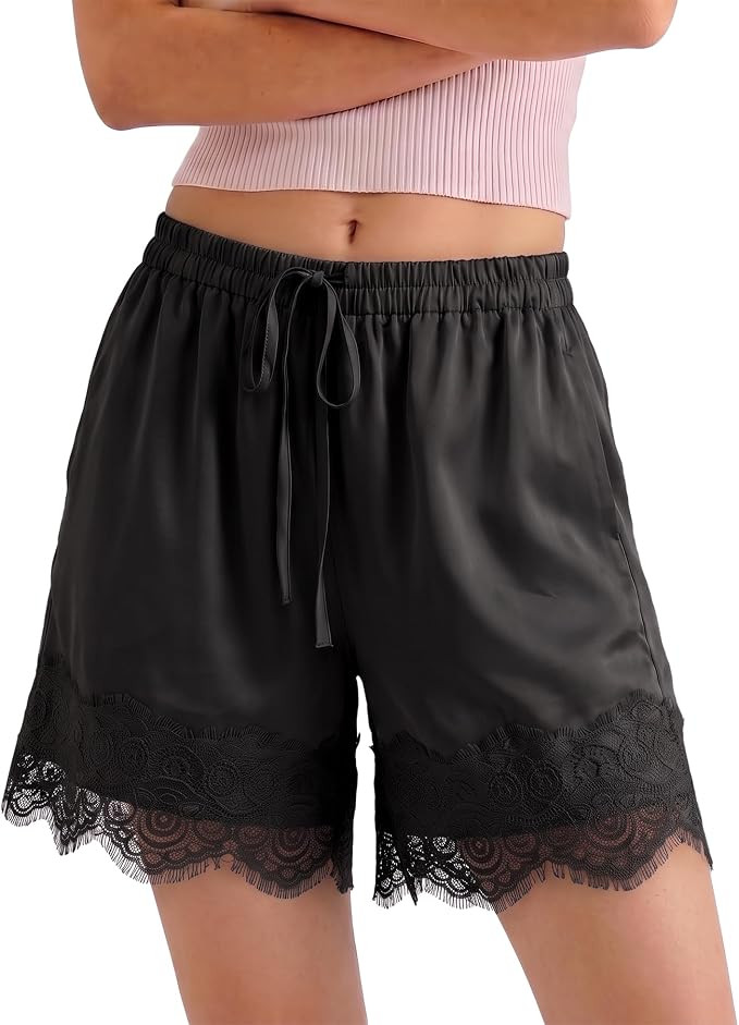 SeeLuNa Lace Trim Shorts for Women Drawstring Elastic Waist Summer Boho Wide Leg Flowy Mini Short... | Amazon (US)