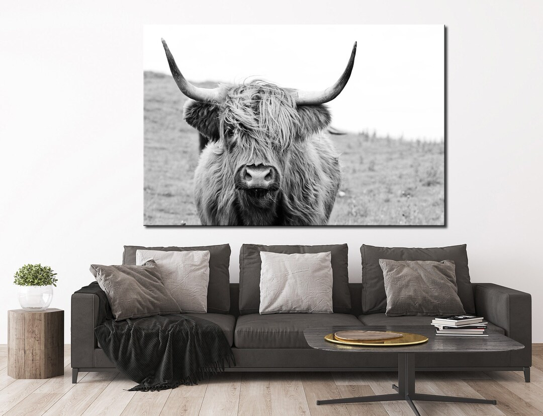 Farmhouse Decor Black White Print Highland Cow Canvas Print Rustic Wall Decor Animal Canvas Scott... | Etsy (CAD)
