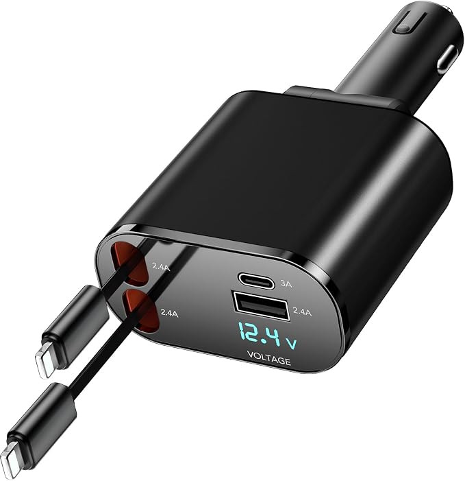60W Fast Charging Car Charger for iPhone, 4-in-1 Retractable Phone Charger, Travel Essentials, Gi... | Amazon (US)