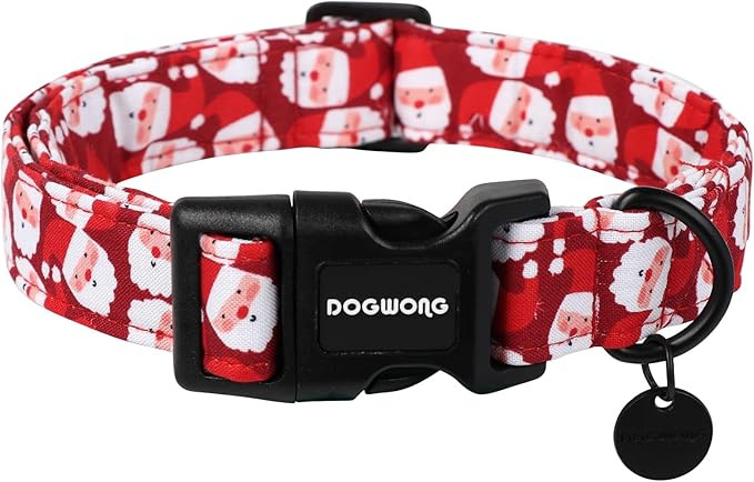 DOGWONG Christmas Cotton Dog Collar, Red Santa Claus Dog Collar Durable Holiday Pet Dog Collars C... | Amazon (US)