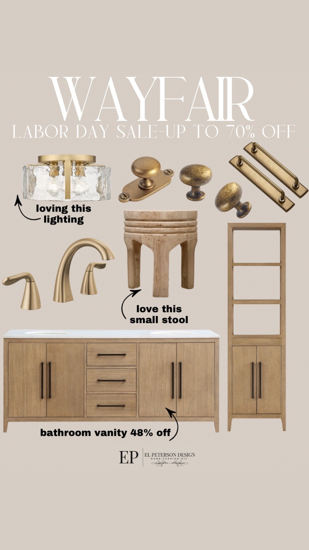Wayfair Labor Day Sale
Flush mount light
Cabinet pulls
Cabinet knobs
Vanity
Bathroom faucet
Stool
Bathroom storage

#LTKHome #LTKSaleAlert