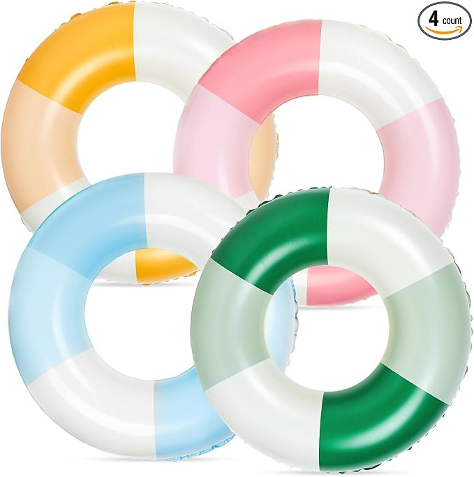 JarThenaAMCS 4Pcs Inflatable Pool Float 4 Colors Retro Striped Swim Rings Swimming Pool Tubes for... | Amazon (US)