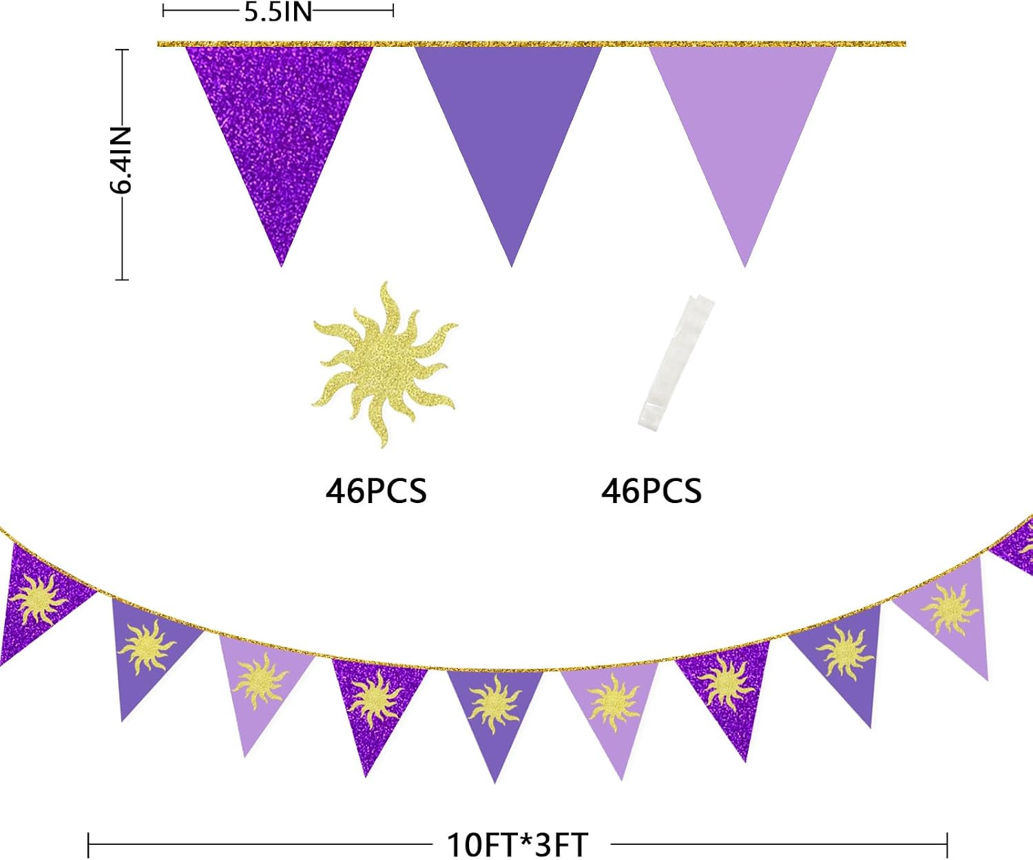 30Ft Purple Sun Party Decorations Purple Pennant Banner Flag Hanging Paper Triangle Bunting with ... | Amazon (US)
