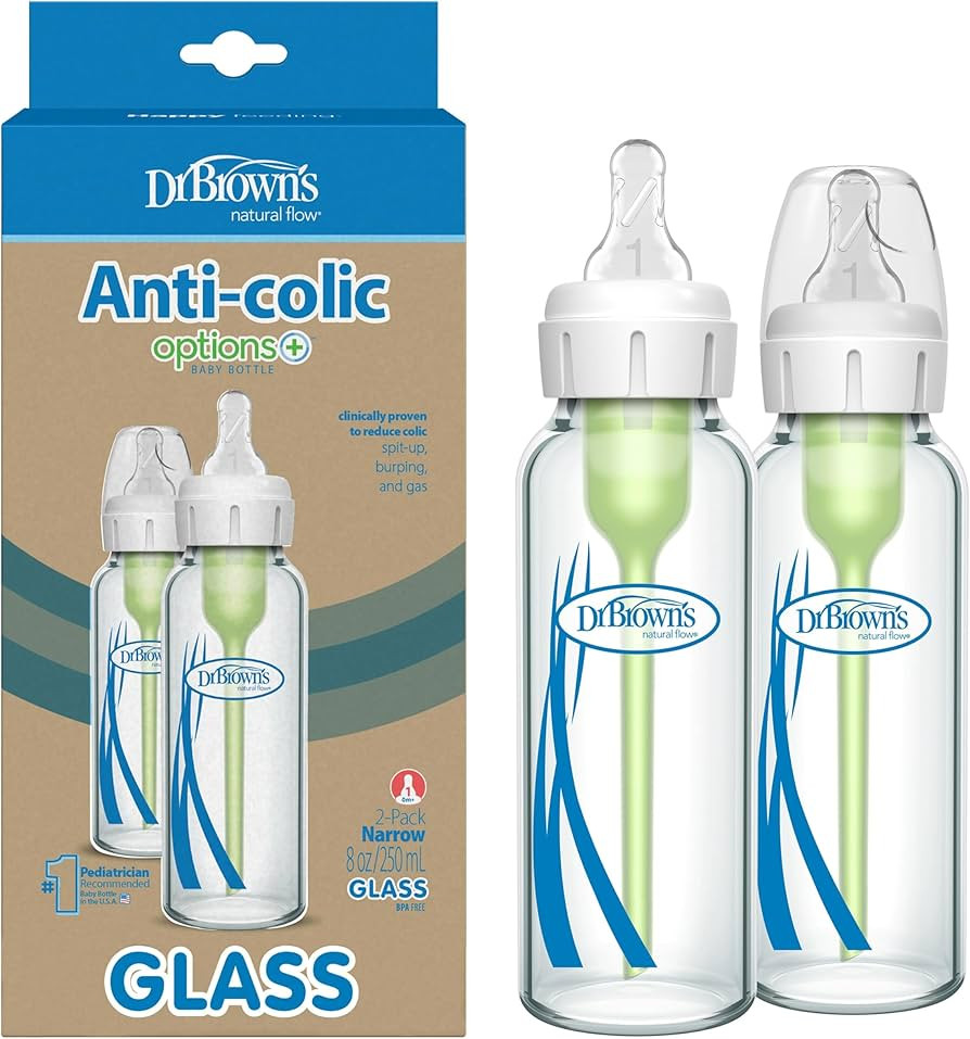 Dr. Brown's Natural Flow Anti-Colic Options+ Narrow Glass Baby Bottle 8 oz/250 mL, with Level 1 S... | Amazon (US)