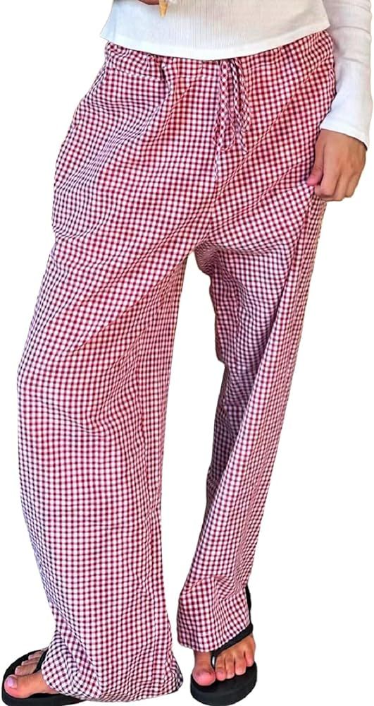 Muineobuka Women Y2k Striped Pants Wide Leg Stripes Print Lounge Pants High Waist Drawstring Stri... | Amazon (US)