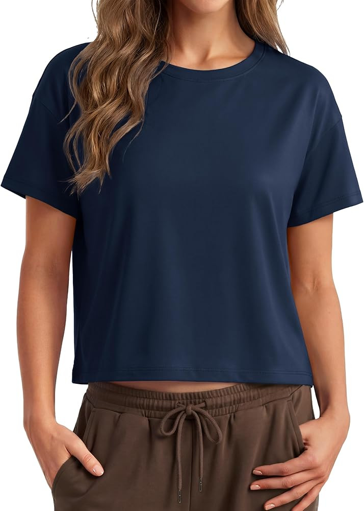 MAGCOMSEN Workout Crop Tops for Women Short Sleeve Cotton Athletic Yoga Top Loose Casual Crewneck... | Amazon (US)
