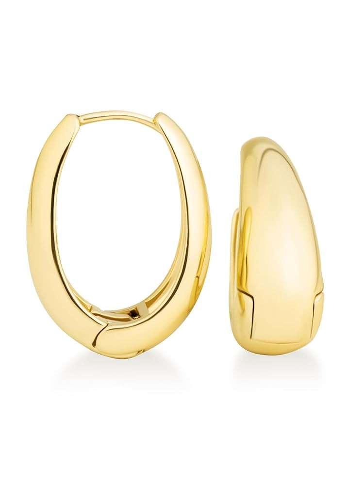 Altitude Boutique 18K Small Chunky Gold Hoops | Thick Oval Tube Earrings | Lightweight, Hypoaller... | Amazon (US)