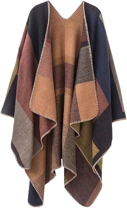 Urban CoCo Women's Color Block Shawl Wrap Open Front Poncho Cape | Amazon (US)