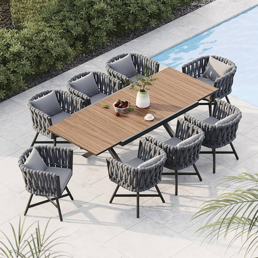 Grand patio 9-Piece Outdoor Dining Set for 8, Patio Dining Furniture Set for 8 Swivel Rope Wicker... | Amazon (US)
