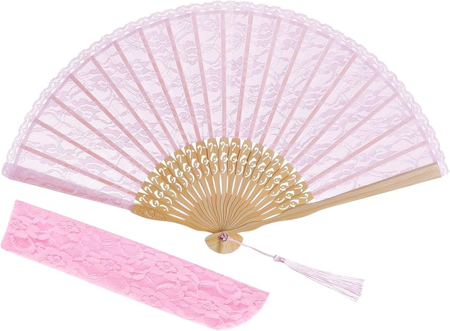 choyaxo Lace Handheld Chinese Folding Fan Bamboo Silk Folding Fan for Women Wedding Decoration Da... | Amazon (US)