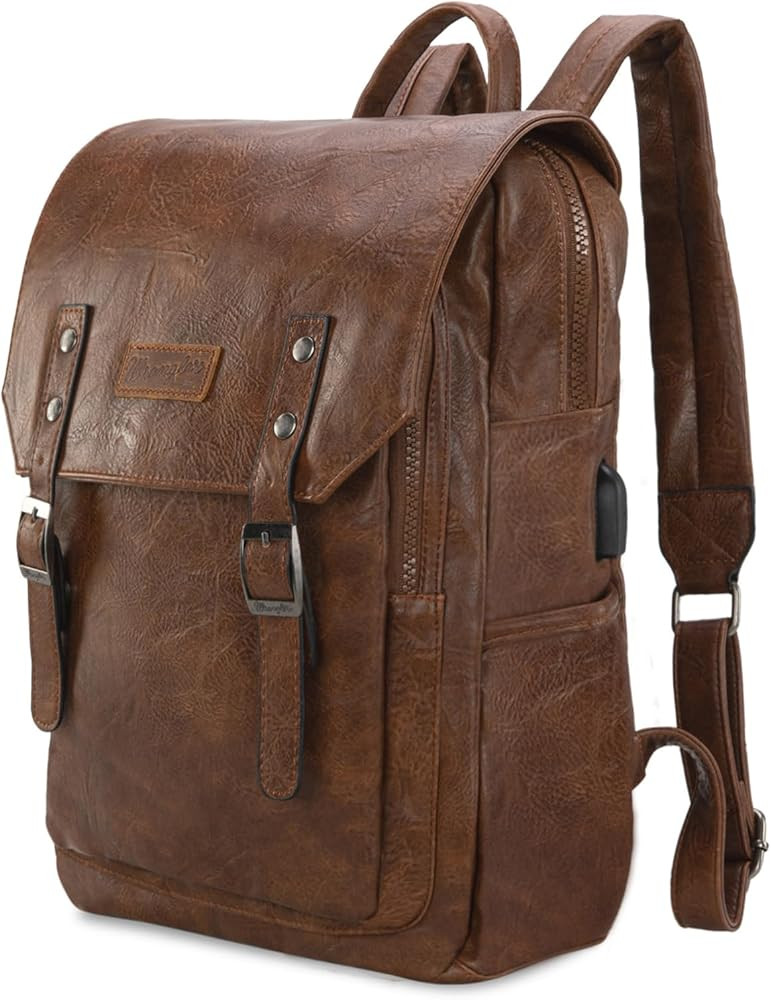 Montana West × Wrangler Brown Leather Laptop Backpack for Women Men Unisex Fashion Backpack Purs... | Amazon (US)