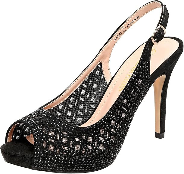 DREAM PAIRS Women's High Heels Platform Dress Rhinestones Peep Toe Pumps Shoes | Amazon (US)