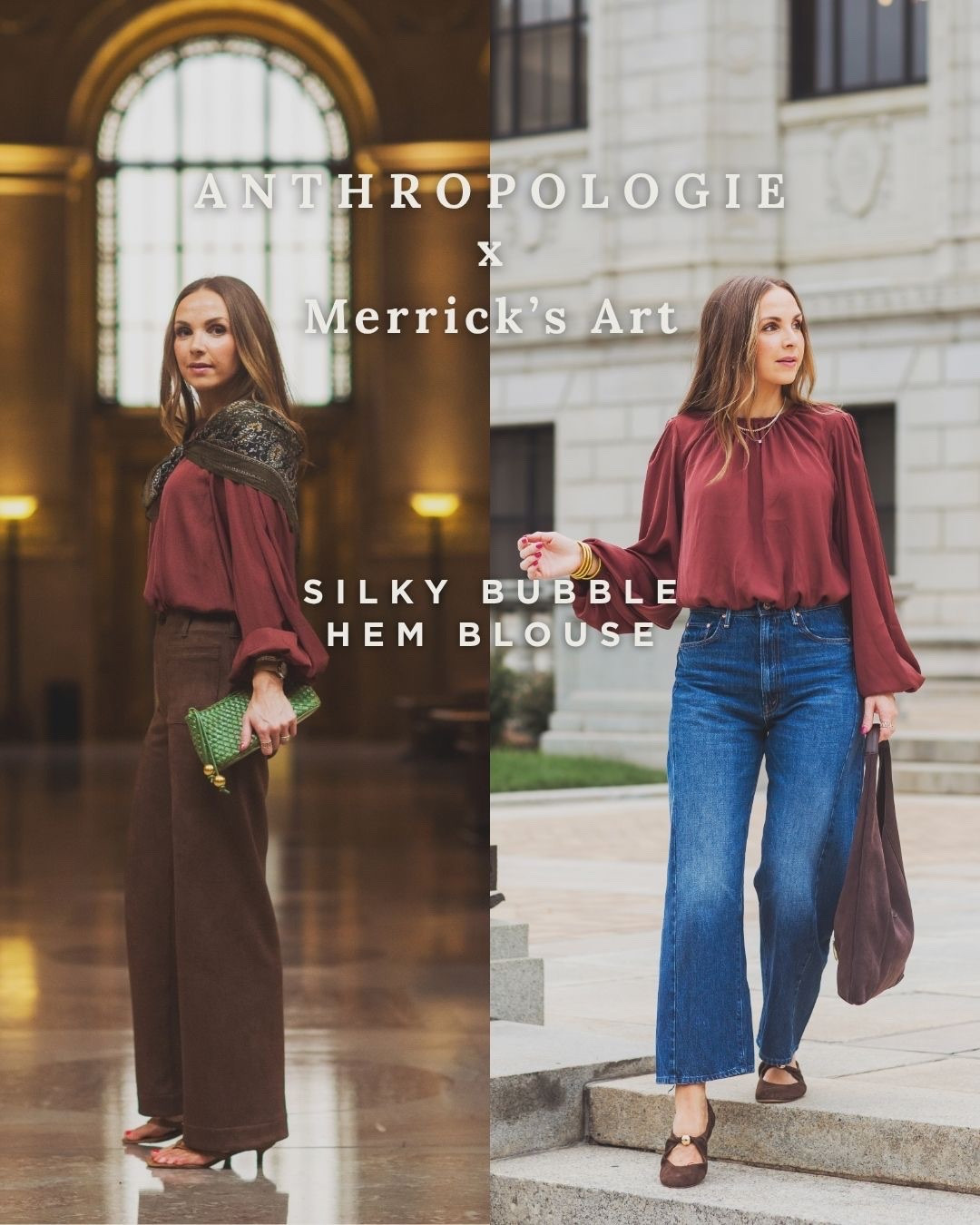 @Anthropologie x Merricks Art
Silky Bubble Hem Blouse
True to size, wearing a small