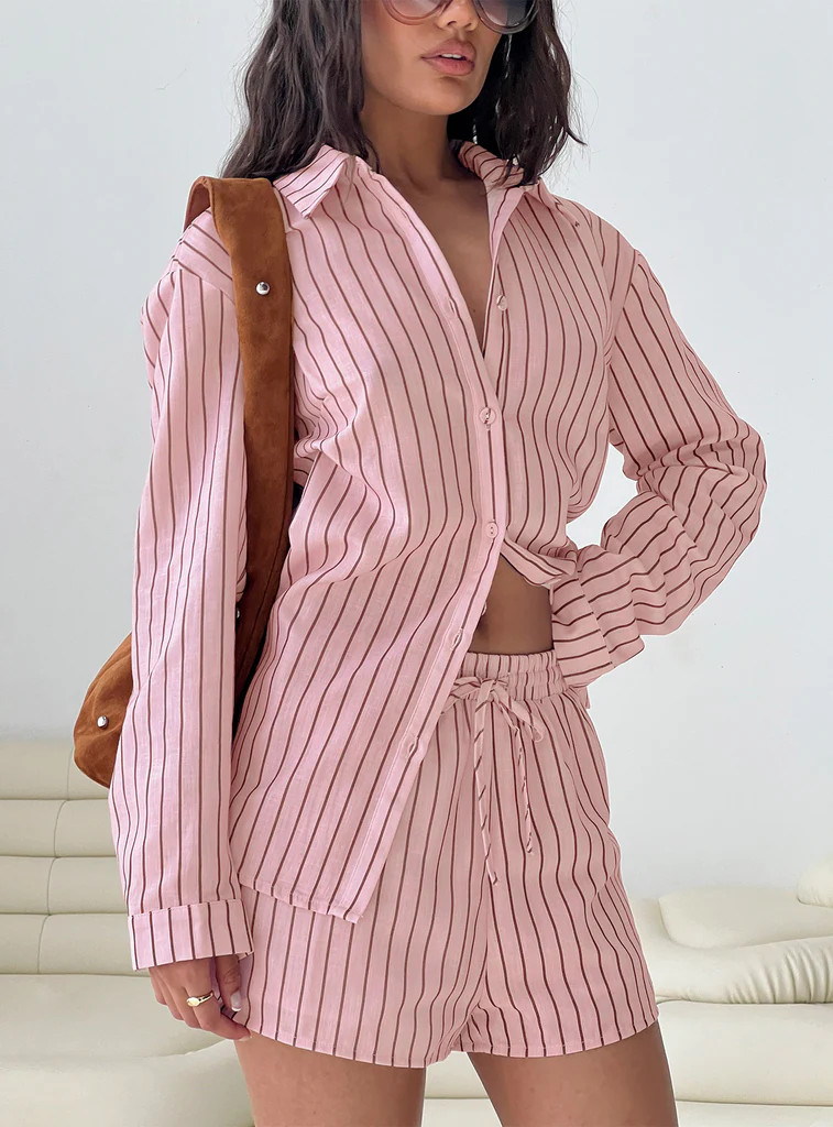 Chloe Set Pink / Brown Stripe | Princess Polly US