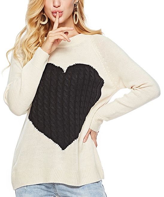 Maison Mascallier Women's Pullover Sweaters Beige - Beige Heart Sweater - Women | Zulily