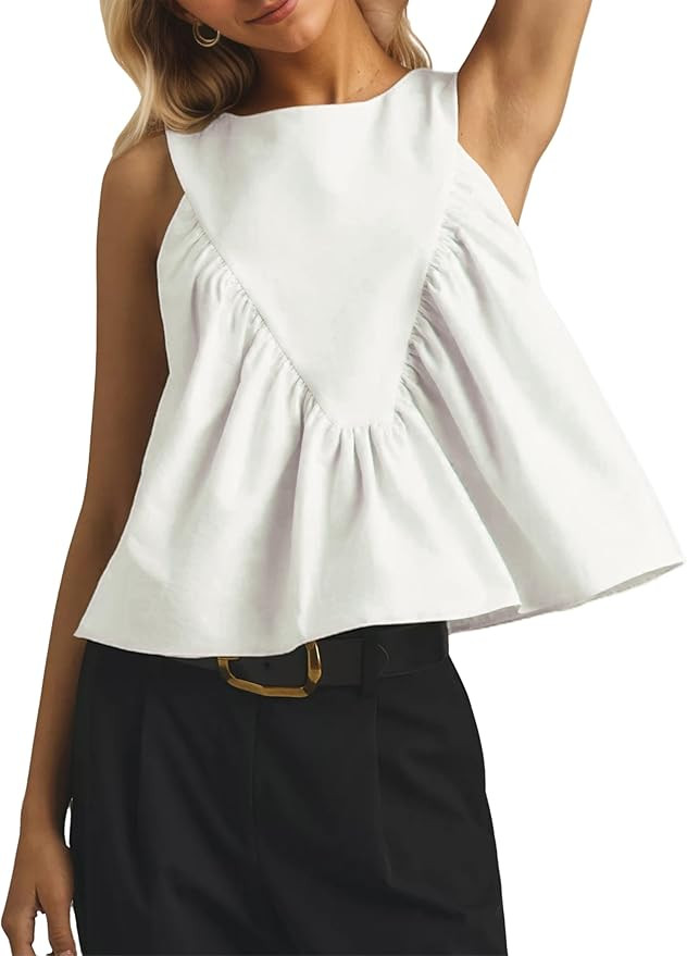 Tanming Womens Sleeveless Peplum Top Swing Tank Loose Fit Back Button Casual Blouse Ruffled Shirt... | Amazon (US)