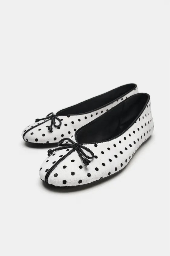 PRINTED LEATHER BALLET FLATS | Zara US