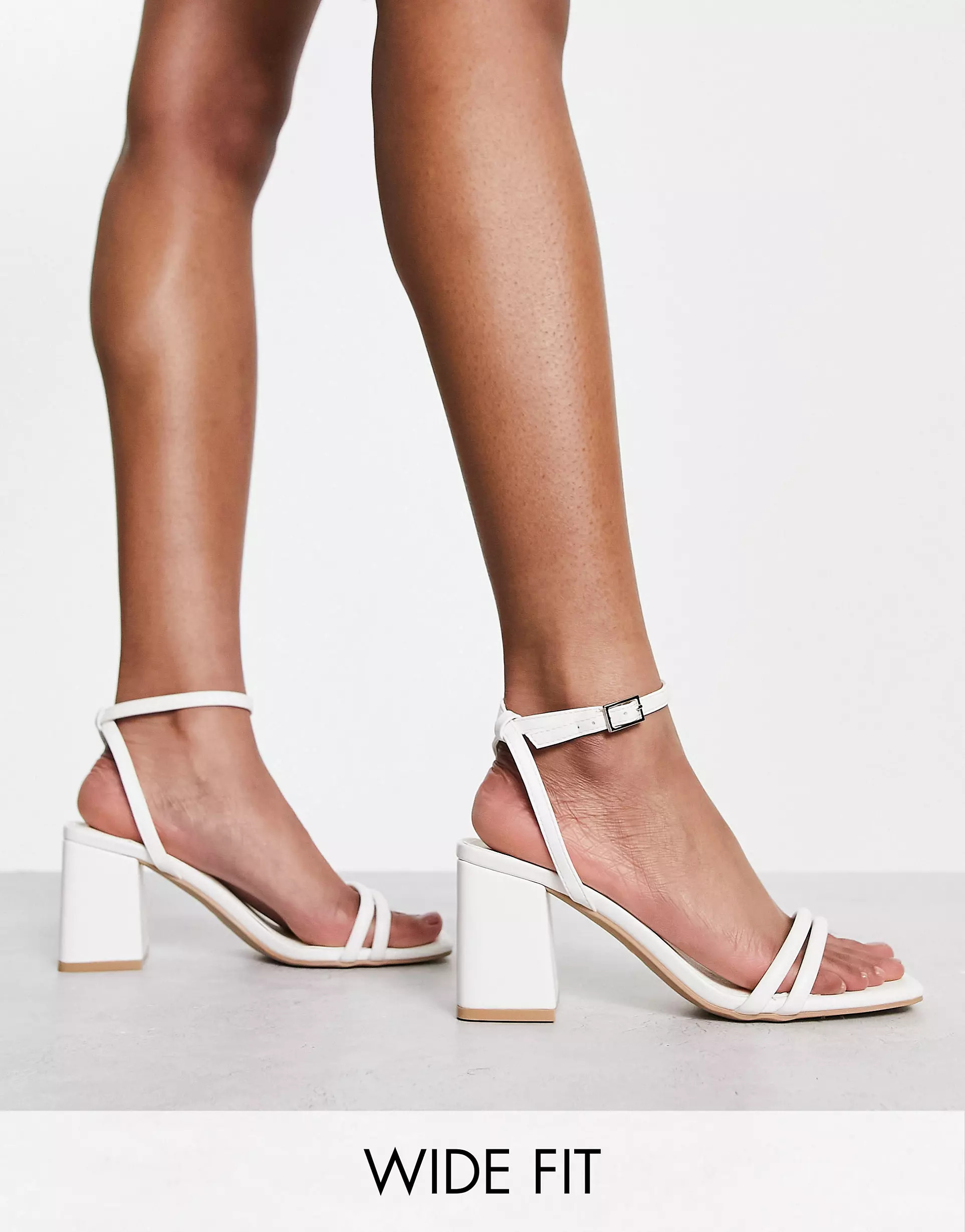 Truffle Collection Wide Fit bridal square toe block heel barely there sandals in white | ASOS (Global)