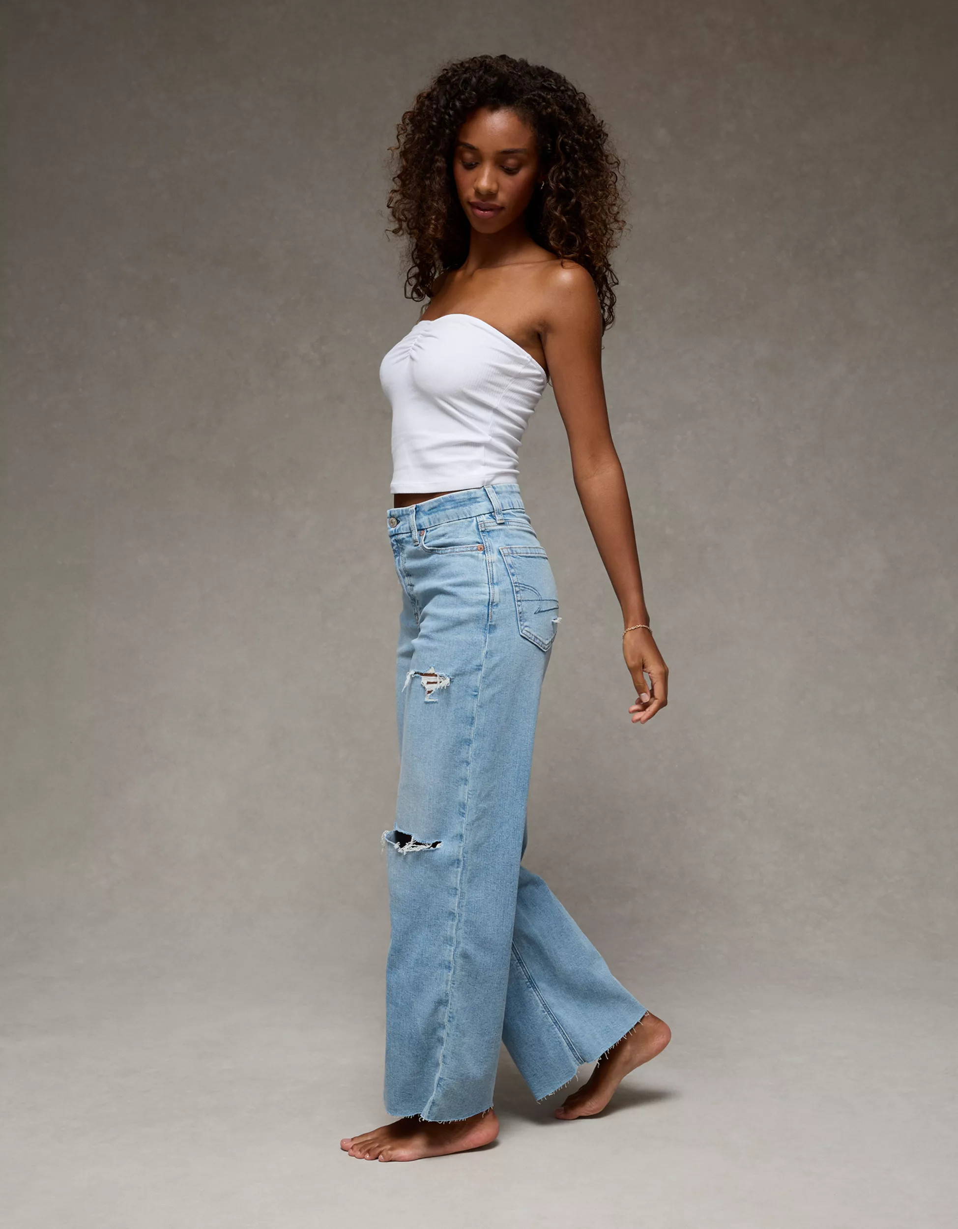 AE Dreamy Drape Stretch Curvy Super High-Waisted Baggy Wide-Leg Jean | American Eagle Outfitters (US & CA)