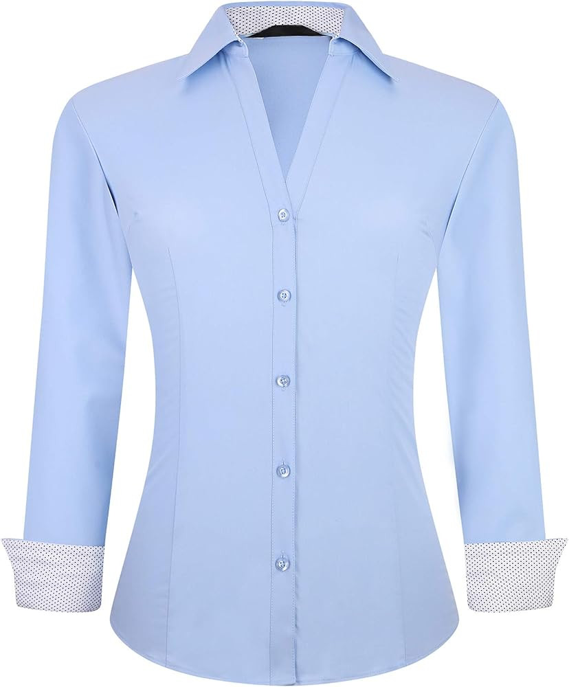 Damipow Womens Dress Shirts Wrinkle Free Button Down Shirt Long Sleeve Blouses for Work Professio... | Amazon (US)